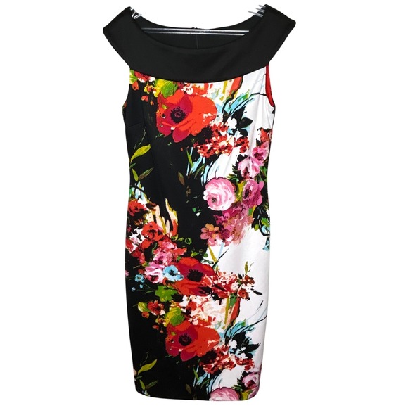 Frank Lyman Design Floral Print Dress Black and White Size 2 Sleeveless - Picture 1 of 6